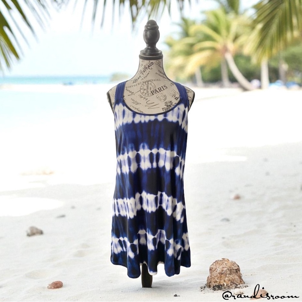 EUC Apt. 9 Women’s Blue and White Tie-Dye Sleeveless Mini Dress/Cover-Up Size XL - Picture 3 of 15